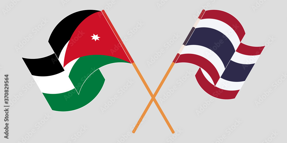 Crossed and waving flags of Jordan and Thailand Crossed and waving flags of Jordan and Thailand