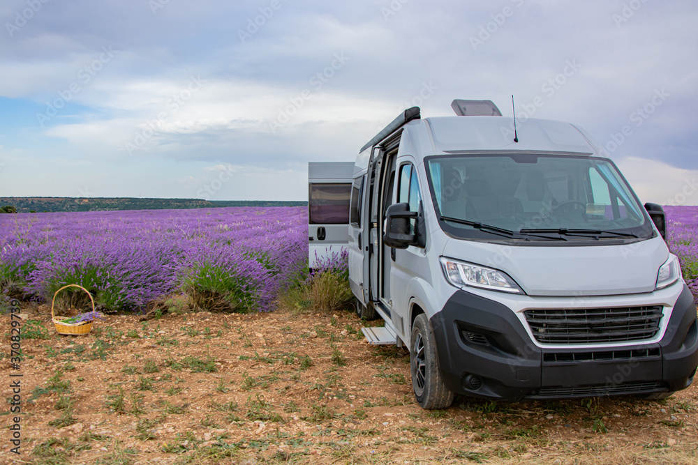 Camper van in the lavender fields