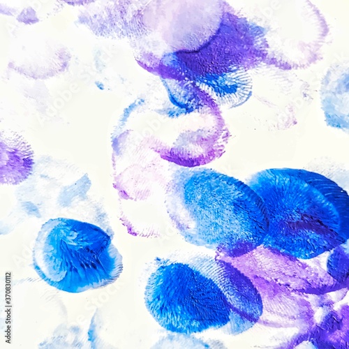 Blue and green imprints of fingers for abstract background. Vector watercolor stains for poster and card decoration.