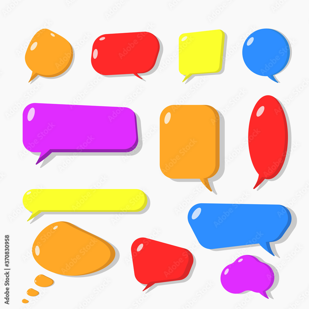 Set of colorful comic speech bubbles. Talk or speak icons, smooth and vibrant shapes. Eps 10 vector