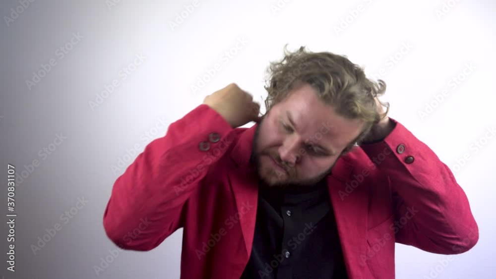 Young businessman in red suit Thinking after Big Business Loss, Portrait, Gesture. Bankrupt. Young businessman in red suit Thinking after Big Business Loss, Portrait, Gesture. Bankrupt.