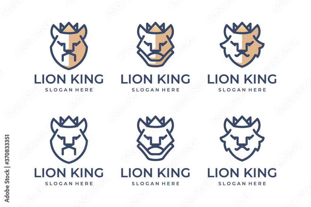 set logo head lion king with crown logo design inspiration set logo head lion king with crown logo design inspiration