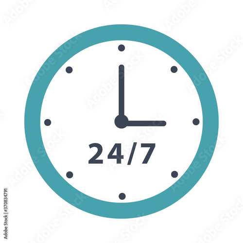 time clock with 24-7 symbol flat style