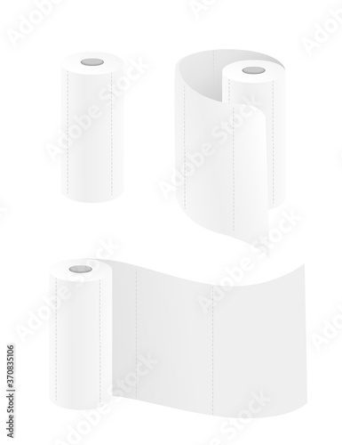 Set of white roll disposable paper towels for kitchen flat vector illustration isolated on white background