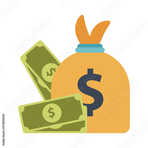 bag with bills money dollars flat style icon