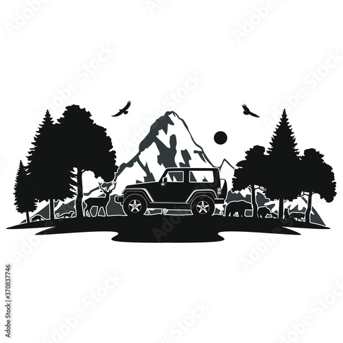 Adventure Mountain Animals Camping. Off Road Adventure. 4x4 Cuttable Design Mountain.