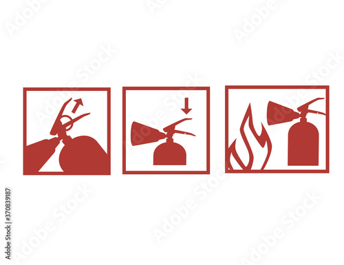 Guide how to use fire extinguisher red icon silhouette manual flat vector illustration isolated on white background