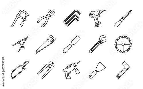 bundle of fifteen tools set icons