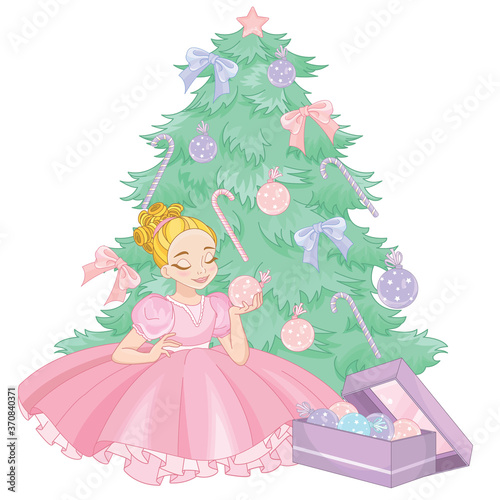 Little Princess decorating a Christmas tree