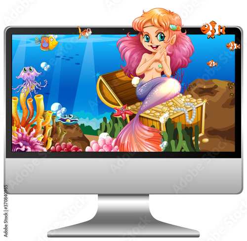 Mermaid on computer screen