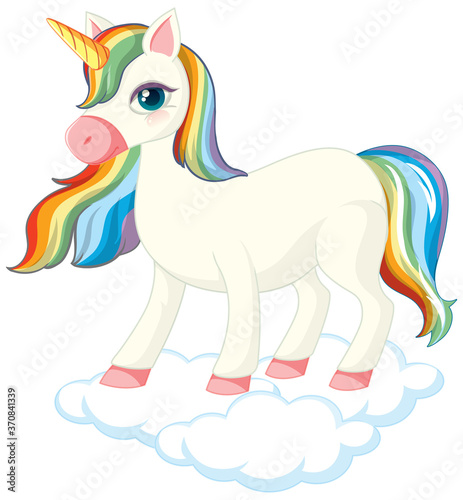 Cute unicorn standing on cloud