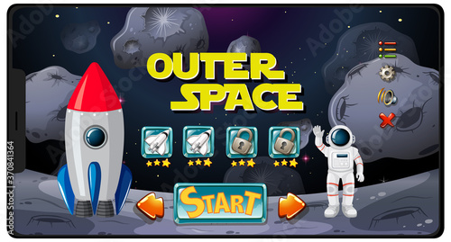 Outer space mission game on tablet screen