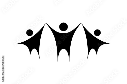 Human figures chain hands up stand in row .  People hold hands in a spirit of togetherness. Vector illustration