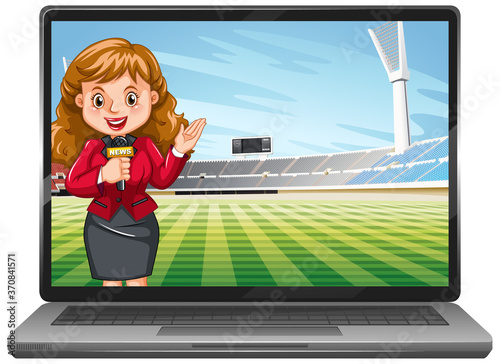 Sport news on laptop screen isolated
