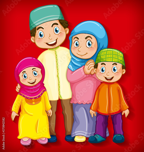 Muslim family member on cartoon character colour gradient background