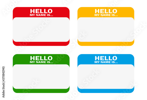 Vector set of different blank "Hello my name is" stickers. All vector objects are isolated and grouped. Badges have a transparent background. Colors are easy to adjust/customize.