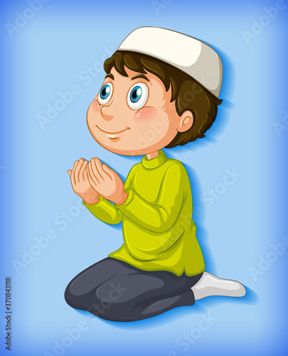 Male muslim cartoon character on colour gradient background