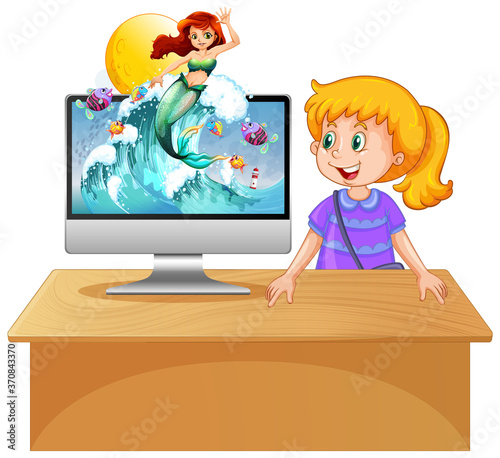 Mermaid on computer screen