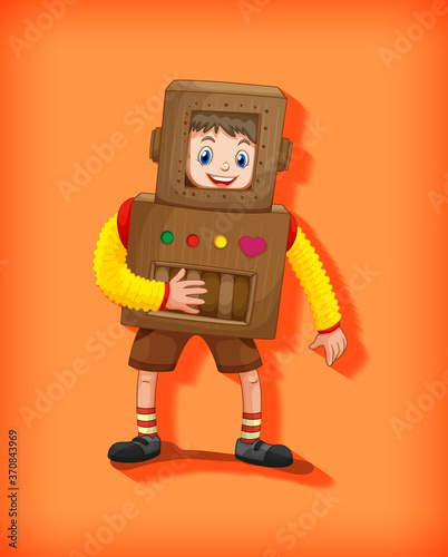 Cute boy wearing robot costume in standing position isolated