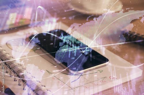 Wallpaper Mural Double exposure of forex chart drawing and cell phone background. Concept of financial data analysis Torontodigital.ca