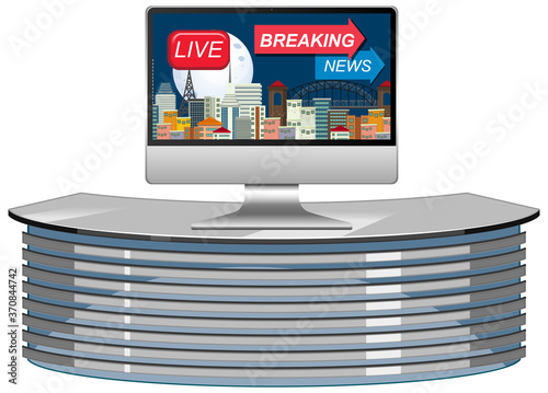 Breaking news on tv or computer monitor screen isolated