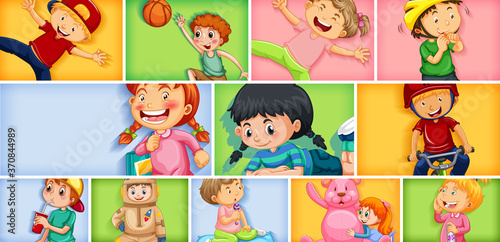 Set of different kid characters on different color background © GraphicsRF