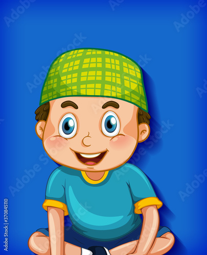 Male muslim cartoon character on colour gradient background
