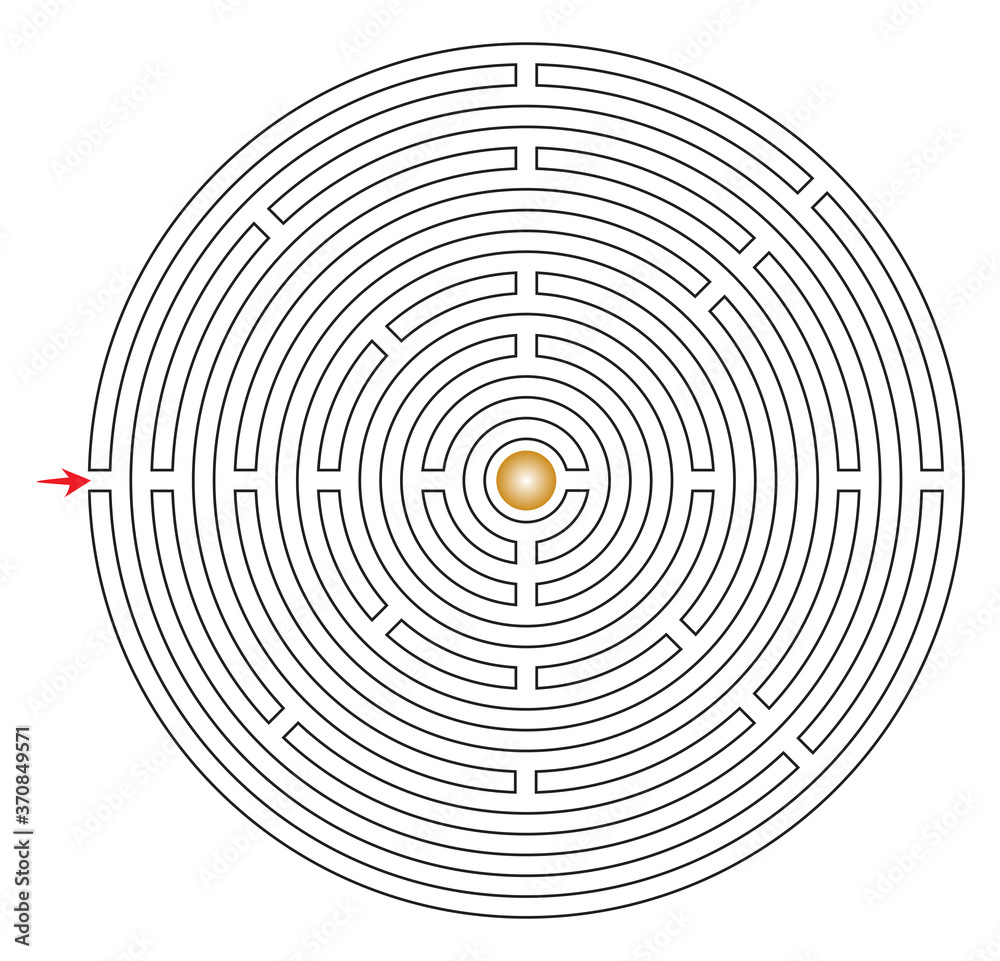 Labyrinth vector circle shape. Maze (labyrinth) game illustration Labyrinth vector circle shape. Maze (labyrinth) game illustration