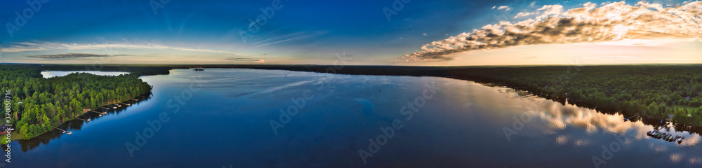 Aerial view of sunrise over the lake