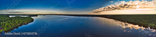 Aerial view of sunrise over the lake