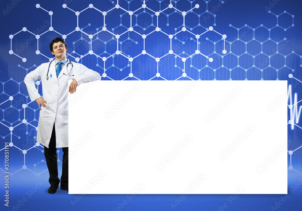 Doctor with banner Doctor with banner