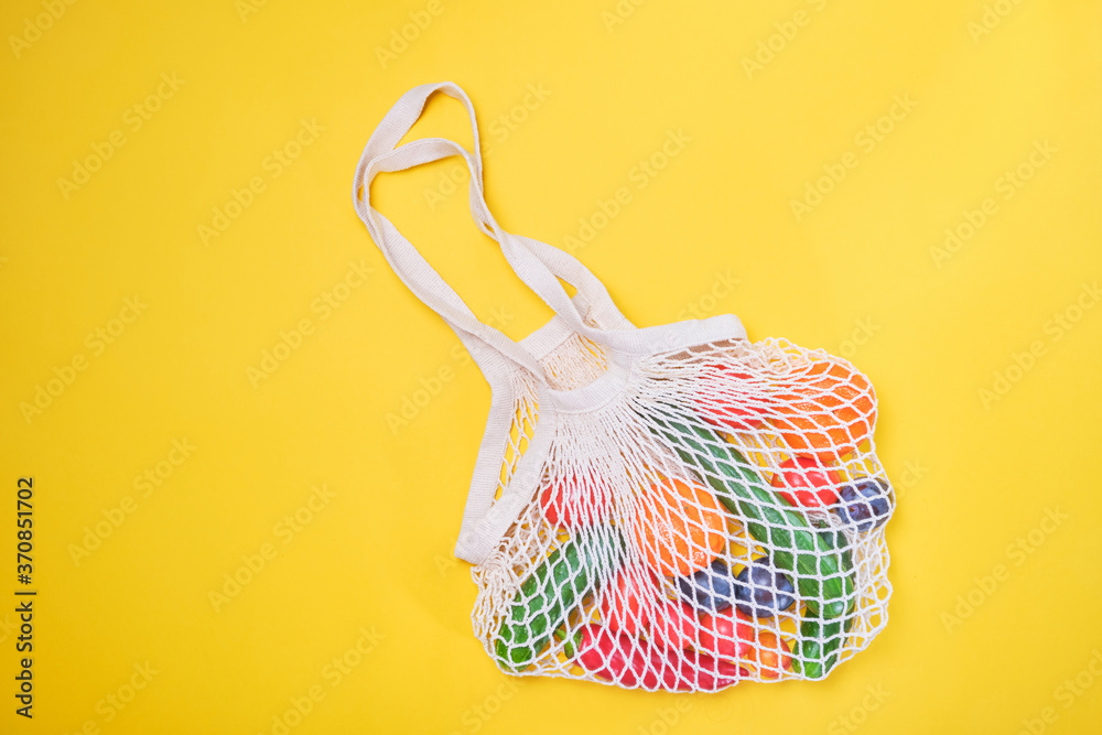 groceries in eco bags. eco natural bags with fruits and vegetables, eco