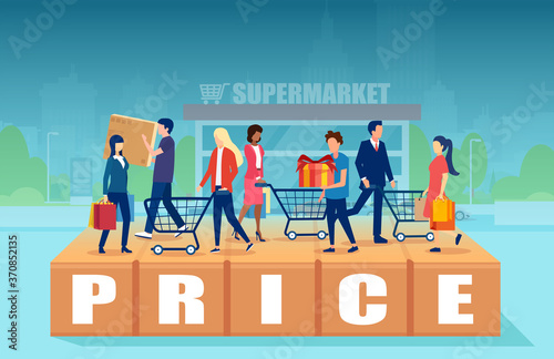  Vector of shoppers with shopping carts