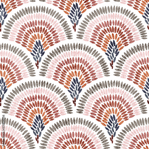 Seamless wavy pattern. Seigaiha print in polka dot style. Grunge texture.