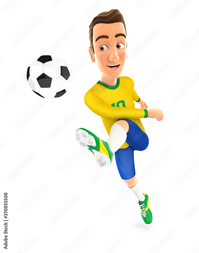 3d soccer player yellow jersey powerful shooting