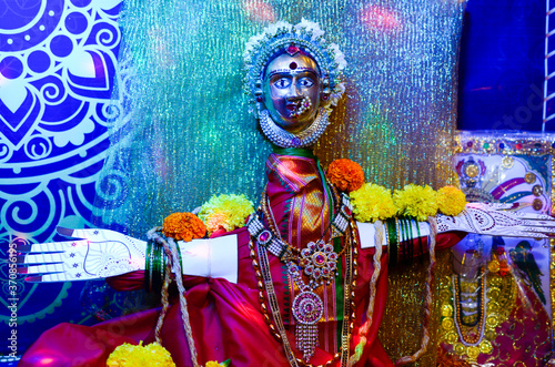 Indian Goddess Gauri idol to celebrate the Hindu Festival Ganesha Chaturthi.
