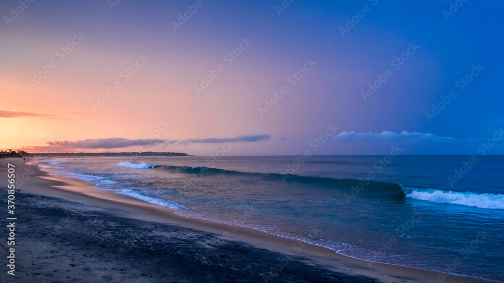 Beautiful sunset over the sea, orange sky. Arugam bay, Ceylon. panoramic format