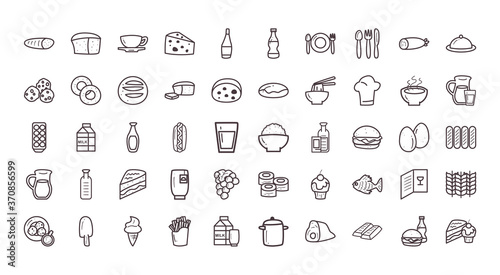Food line style 50 icon set vector design