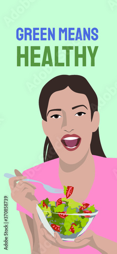 Una chica comiendo ensalada saludable