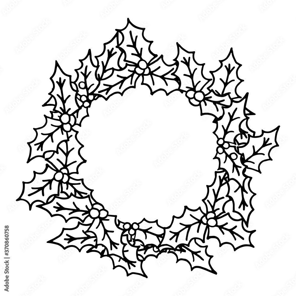 Fototapeta premium Christmas holly doodle wreath