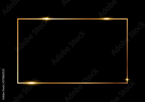 Golden shiny glowing frame isolated over black