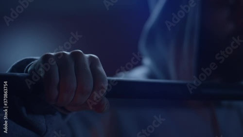 Muscular Athlete Doing Barbell Squats at Home Gym During Covid-19 Pandemic