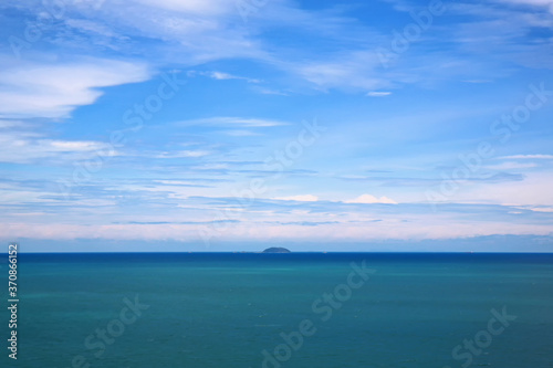 blue sky and blue sea. Beautiful nature of mountain and sea in summer vacation on the island.Beautiful evening sea landscape with island.