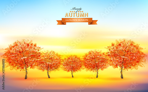Beautiful autumn nature background with trees and landscape. Vector.