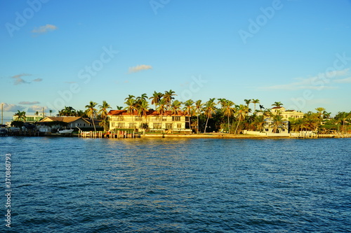 Miami downtown and beach at sun set 