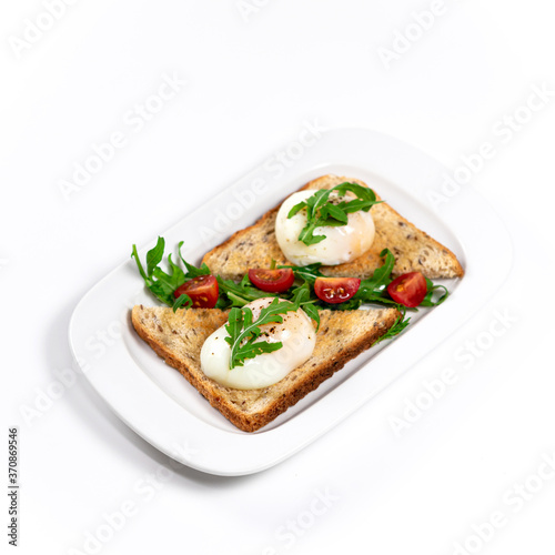 Sandwich with meat and vegetables. White background