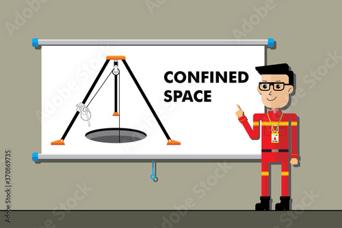 Safety Manager on presentation training of confined space work. Construction and industrial work.