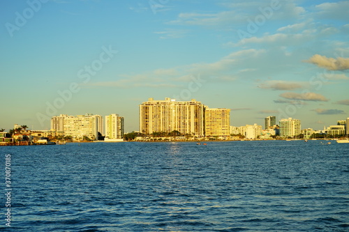Miami downtown skyscrapers at sun set