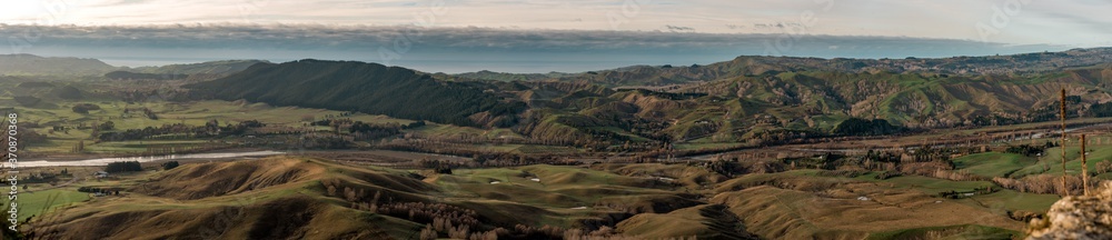 Full panoramic landscape of Hawke's Bay countryside from the Te Mata Peak viewpoint