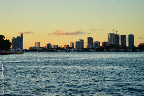 Miami downtown and beach at sun set © Feng